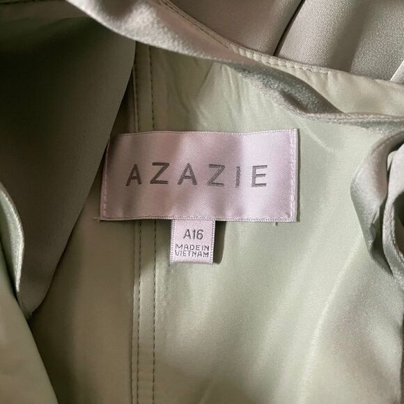 Azazie Dusty Sage A-Line Satin Maxi Dress NWT Size A16 - Picture 9 of 12